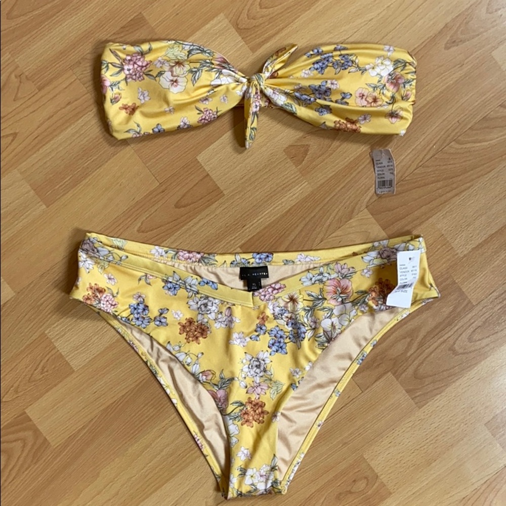 LA Hearts Yellow Floral Bikini Set
